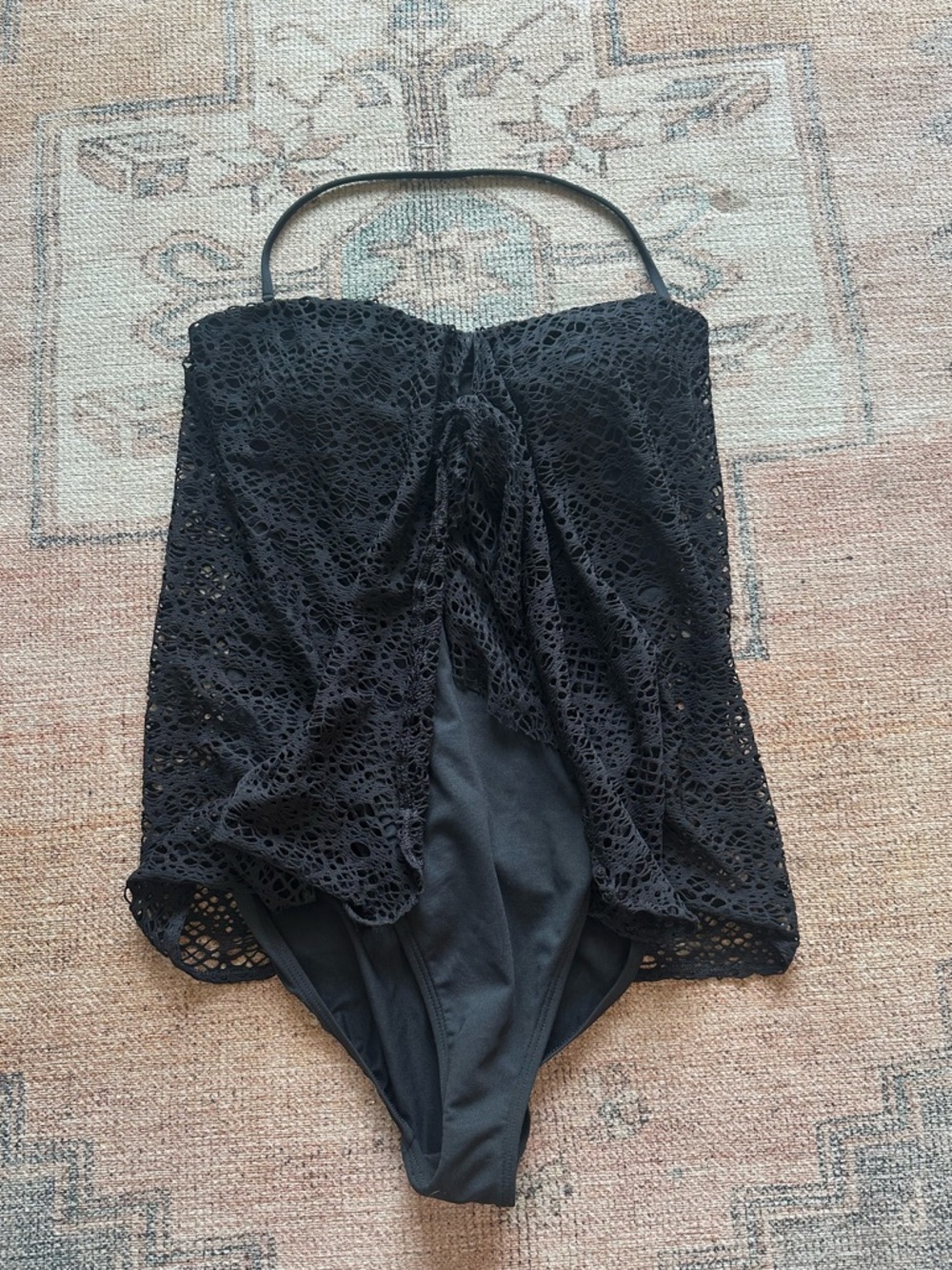 NWT Ralph Lauren Black Crochet One-Piece Swimsuit